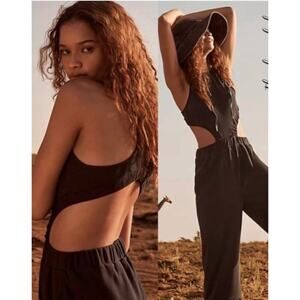 Free People Movement Take Your Best Shot Jumpsuit in Black Size Small